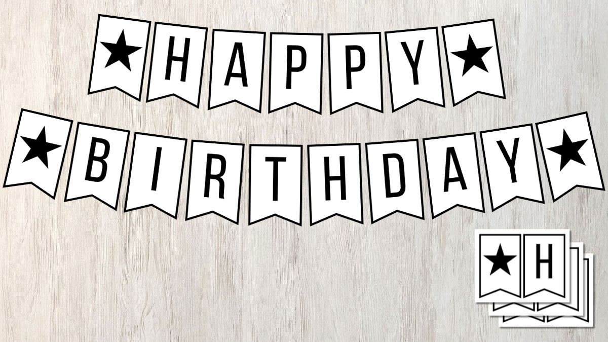 Free Happy Birthday Banner Printable (Black And White) for Free Printable Happy Birthday Banner Clipart Black and White