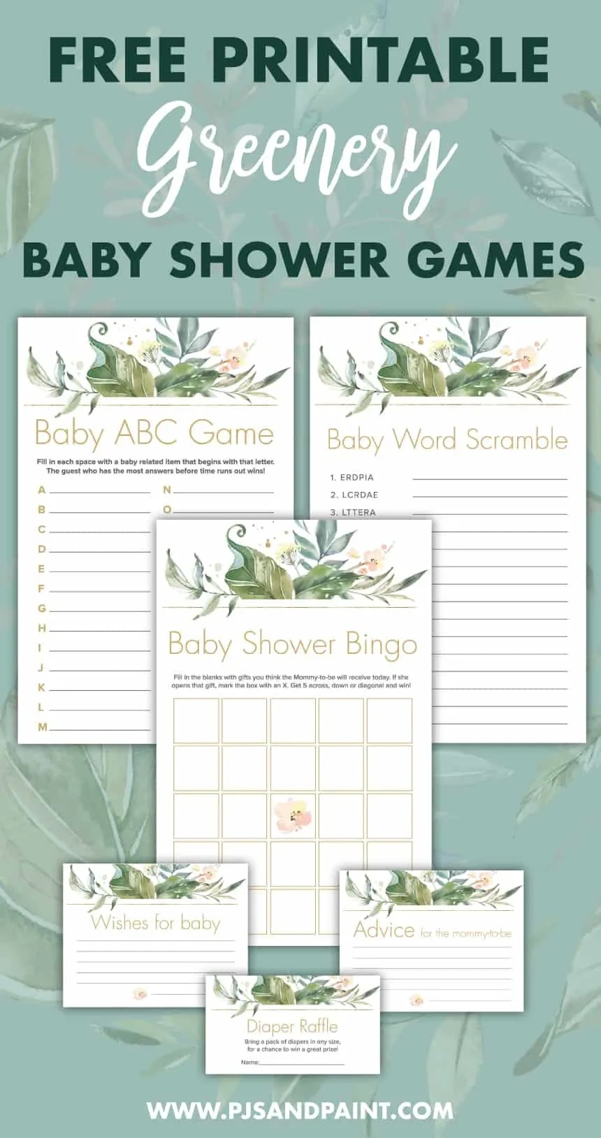 Greenery Baby Shower Games - Free Printable Baby Shower Games for Free Baby Shower Printables