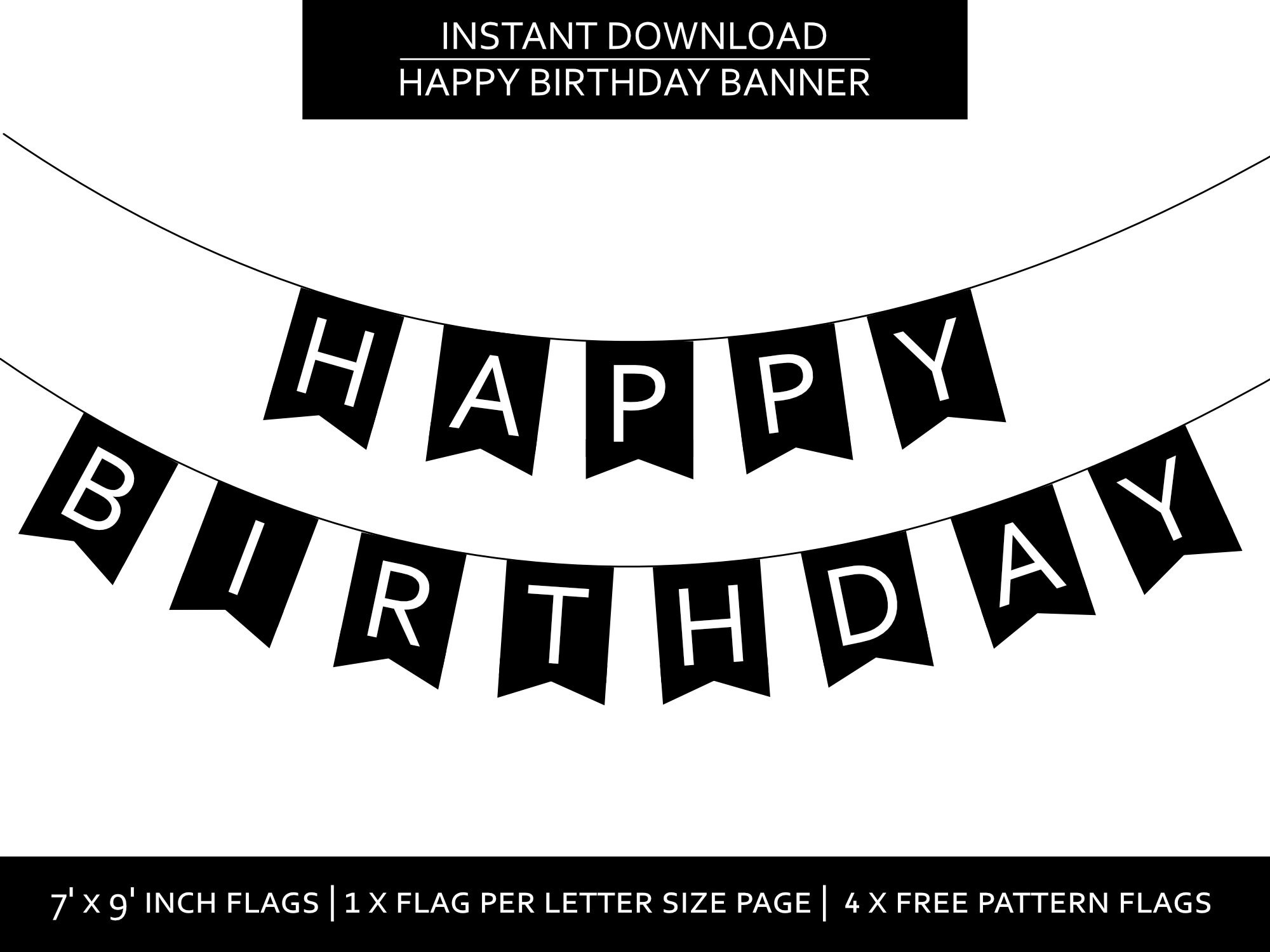 Happy Birthday Printable Banner, Party Black &amp;amp; White, Simple with regard to Free Printable Happy Birthday Banner Clipart Black and White